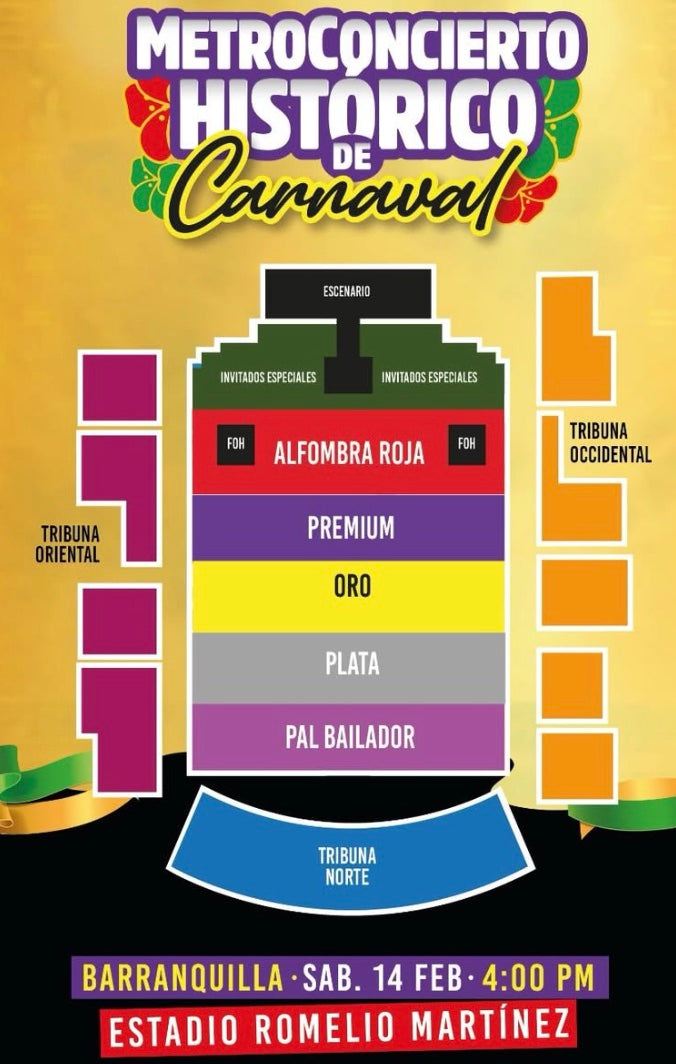 METROCONCIERTO DE CARNAVAL - BEELE - PALCO ORO INDIVIDUAL - 14 FEBRERO - BARRANQUILLA - ESTADIO ROMELIO MARTINEZ